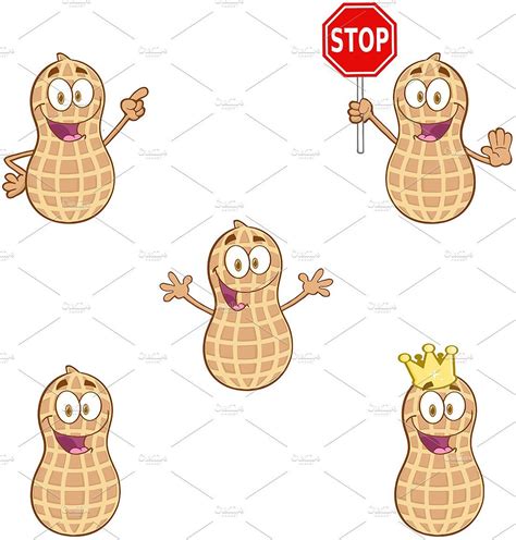 cartoon peanut character with different poses and expressions, holding ...