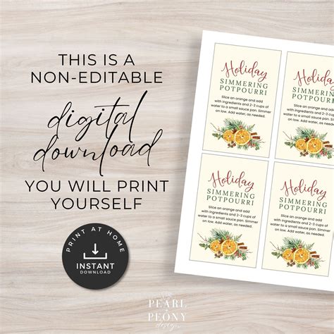 PRINTABLE Christmas Simmer Pot Tags, Holiday Potpourri Gift Tag