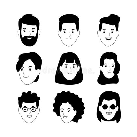 Cartoon People Faces Black And White Clipart