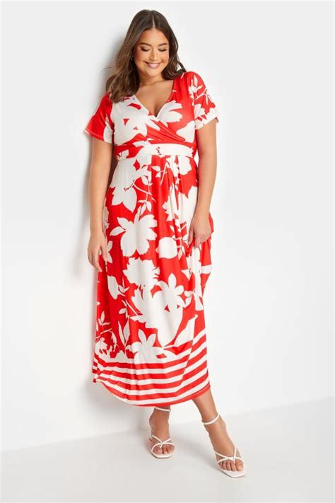 Yours Curve Plus Size Red Floral Midaxi Wrap Dress Yours Clothing