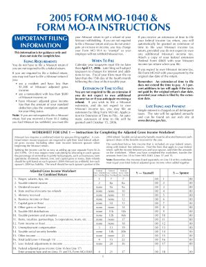 Fillable Online Dor Mo 2005 FORM MO 1040 FORM MO A Missouri