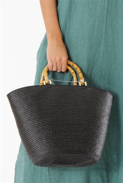 Borsa Con Manici In Bamboo In Stile Positano Art Bo Nero