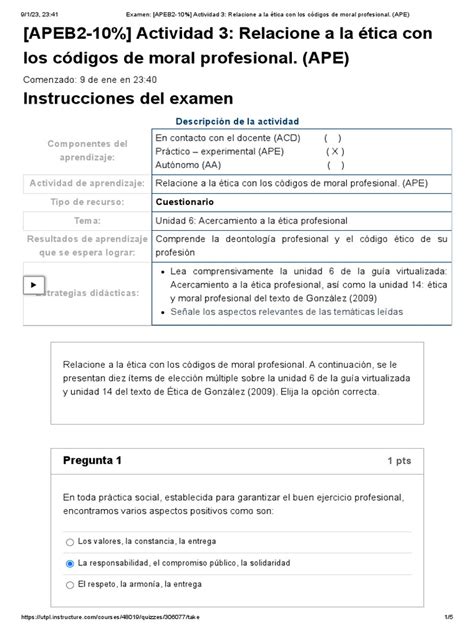 Examen Apeb2 10 Actividad 3 Relacione A La Ética Con Los Códigos