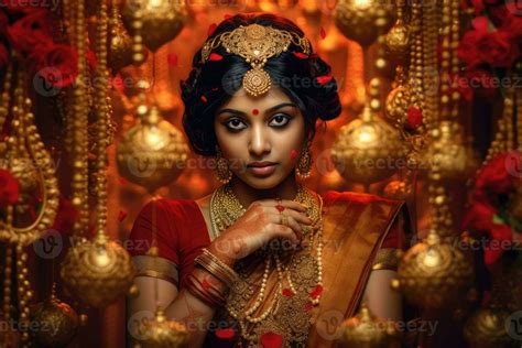 AI generated Beautiful Indian woman adorned with traditional jewelry ...