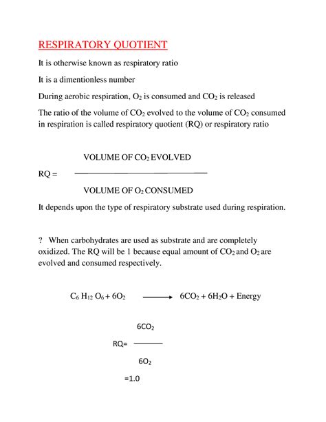 Respiratory Quotient - useful - RESPIRATORY QUOTIENT It is otherwise ...