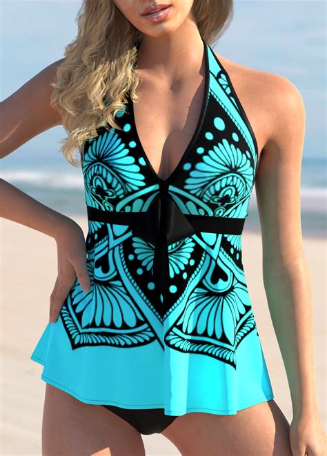 Tribal Print Halter Bowknot Tankini Set Usd 39 98