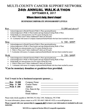 Fillable Online Mccsn Th Annual Walk A Thon Fax Email Print Pdffiller