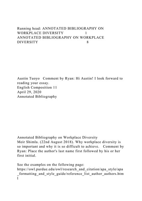 Running Head ANNOTATED BIBLIOGRAPHY ON WORKPLACE DIVERSITY Docx