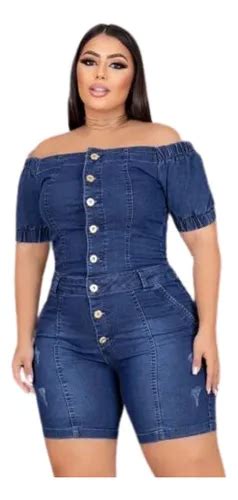 Jardineira Macaquinho Jeans Ciganinha Plus Size Parcelamento Sem Juros