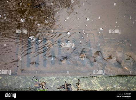 Rainwater Over A Blocked Drain Stock Photo Alamy