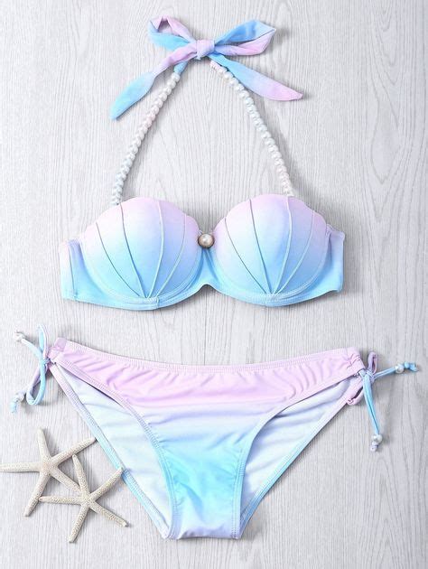 Pearl Halter Ombre Underwire Seashell Bikini Mermaid Swimwear