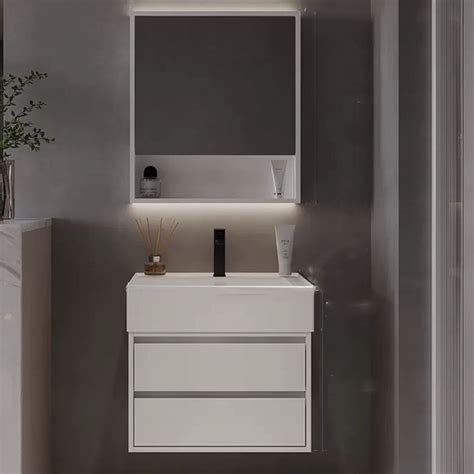 White Modern Rectangular Wall Mounted Standard Bathroom Vanity Set ...