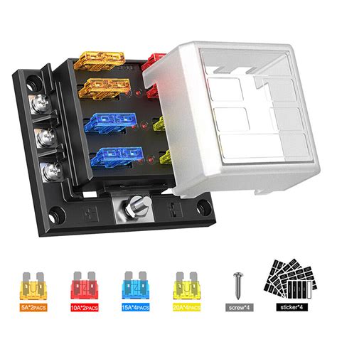 6 Way Blade Fuse Box Fuse Block Holder With Fuses For 12V 24V Car