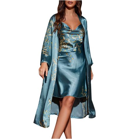 Womens Satin Nightgowns And Robe Set Sexy Silk Spaghetti Strap Slip