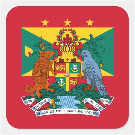 Grenadian Flag & Coat of Arms, Flag of Grenada Square Sticker | Zazzle ...