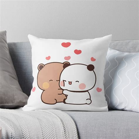 Peach And Goma Mochi Bear Couple Taking A Cute Selfie Throw Pillow For Sale By Mocha Cat