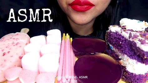 Asmr Pink And Purple Food Eating Sounds Youtube