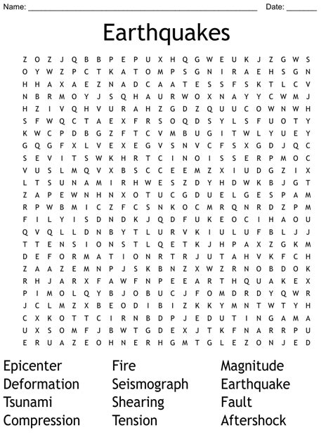 Earthquakes Word Search Wordmint