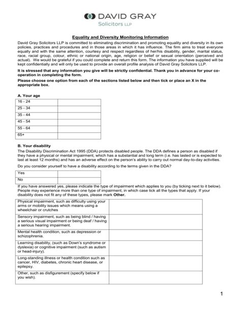 Equality And Diversity Monitoring Information Pdf