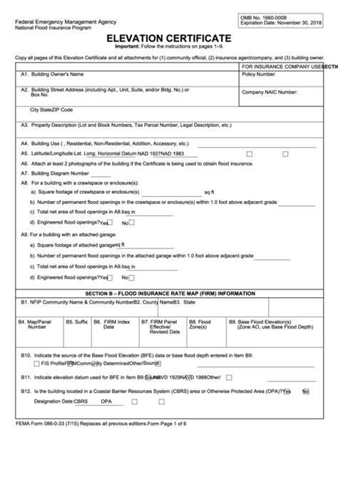 FEMA Elevation Certificate Fillable Form