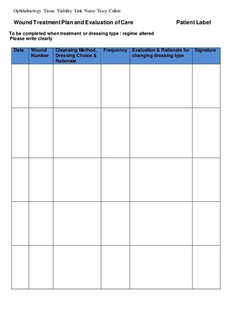 Assessment Chart For Wound Management Patient Id Lab