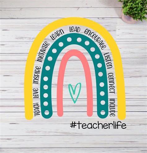 Boho Rainbow Teacher Svg Digital Teach Love Inspire Include