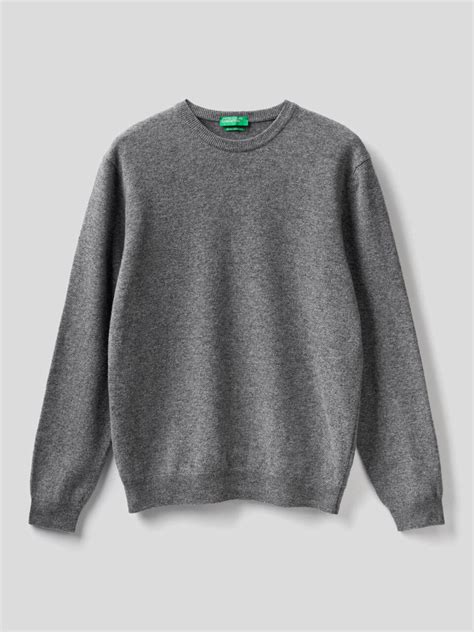 Dark Gray Crew Neck Sweater In Pure Virgin Wool Gray Benetton