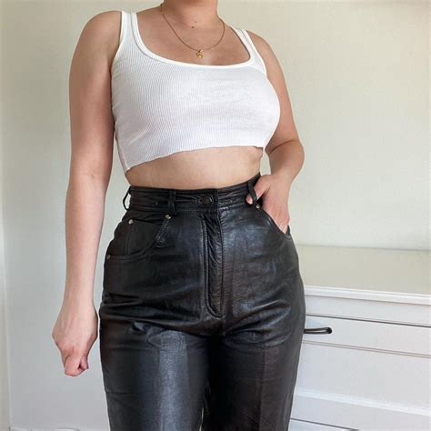 Vintage leather pants. High waisted. Genuine... - Depop