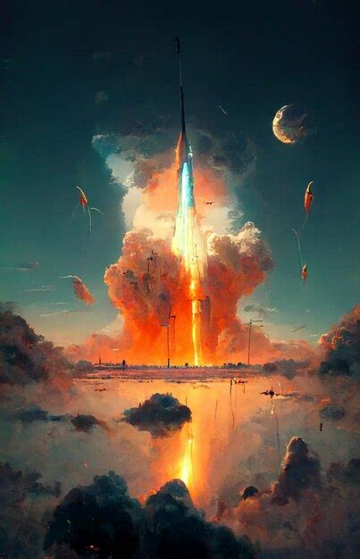 Premium Ai Image Painting Of A Rocket Launching Into The Sky