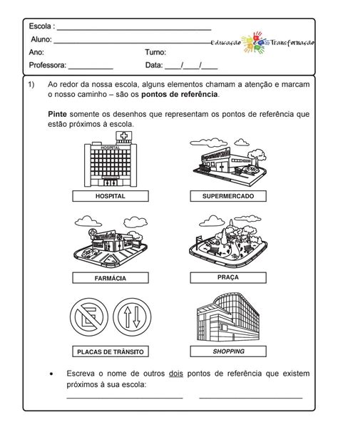 Geografia pontos de referência Atividade de geografia para trabalhar