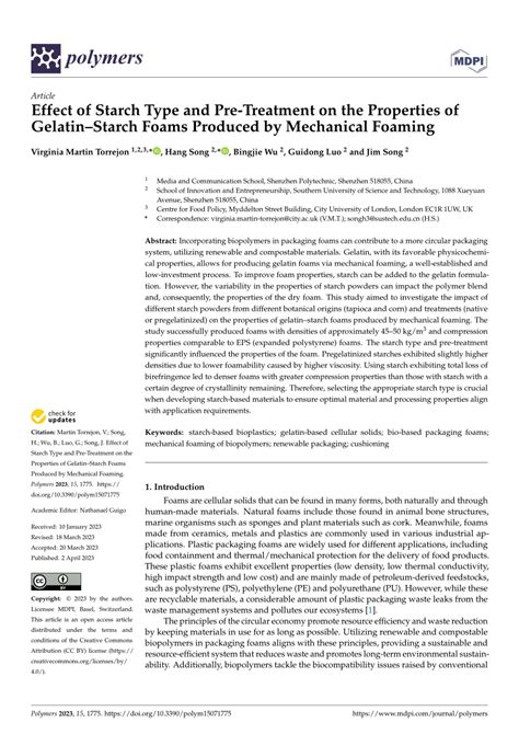 PDF Effect Of Starch Type And Pre Treatment On The Properties Of