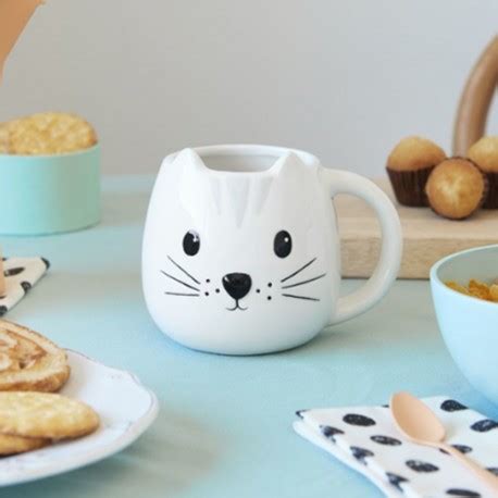 Mug Original En Forme De Chat Blanc En C Ramique Avec Oreilles D Sur