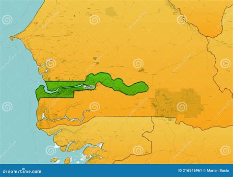 Gambia Map Showing Country Highlighted In Green Color With Rest Of