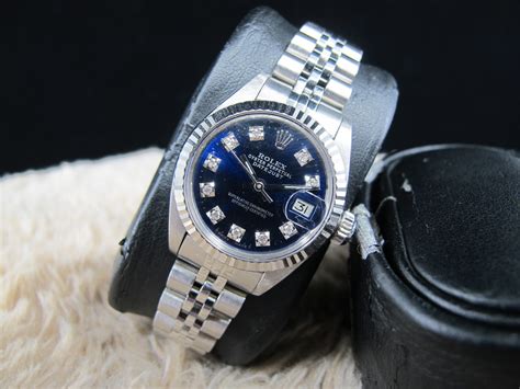 1974 Rolex DATE Ladies 6917 SS Blue Diamond Dial with Solid Jubilee Ba ...