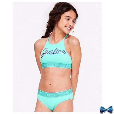 Justice Girls Size Logo Shine High Neck Bikini New With Tags Ebay