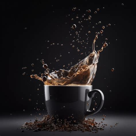 Premium AI Image Cup Of Coffee With Coffee Splashes And Coffee Beans