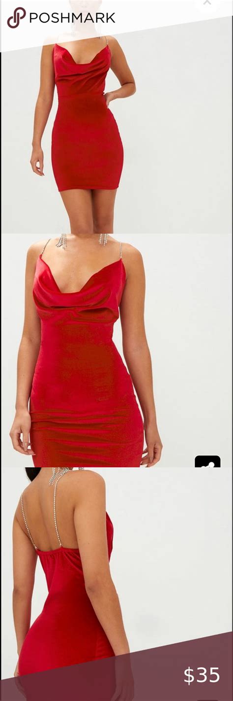 Pretty Little Things Red Velvet Cowl Neck Diamante Strap Bodycon Dress Shop Bodycon Dresses