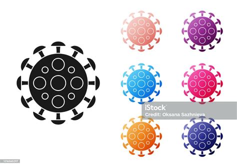 在白色背景上隔離的黑色病毒圖示冠狀病毒 2019ncov細菌和細菌 細胞癌 微生物 真菌設置圖示五顏六色向量插圖向量圖形及更多2019冠狀病毒