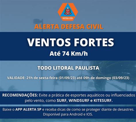 Defesa Civil do Estado emite alerta sobre ventos fortes Diário do Litoral