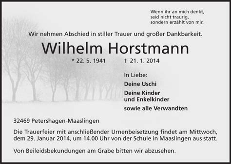 Traueranzeigen Von Wilhelm Horstmann Trauer Mt De