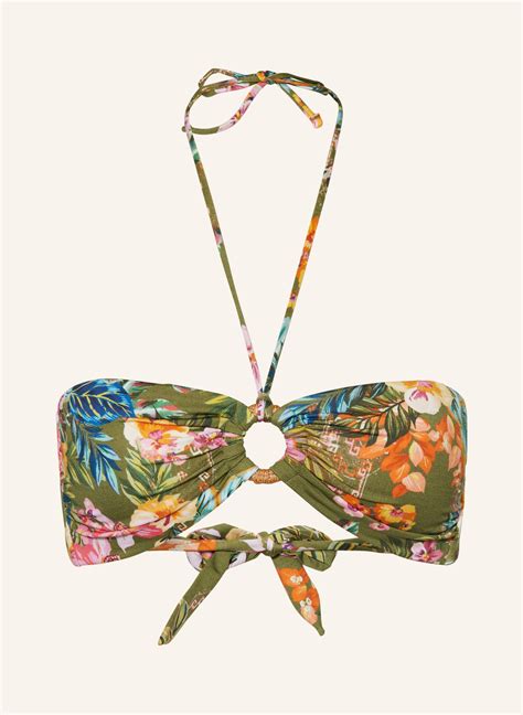 Watercult Bandeau Bikini Top SUNSET FLORALS In Oliv Blau