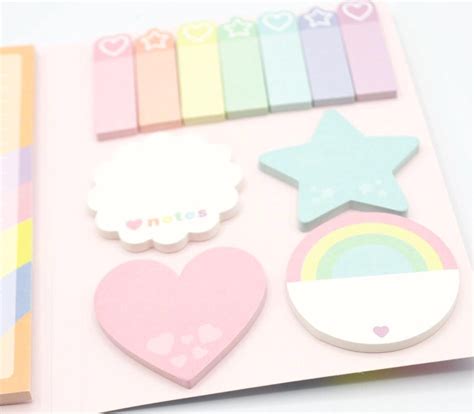 Pastel Rainbow Sticky Note Booklet Kawaii Sticky Notes Tab Flags
