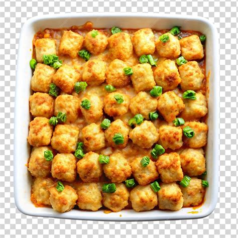 Premium PSD | Homemade Tater Tot Hot dish Casserole top view isolated