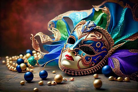 Venetian Carnival Mask And Beads Generative AI Generative AI Stock