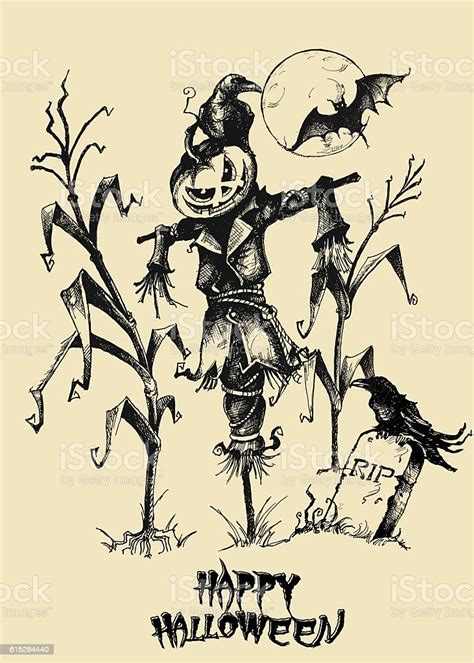 Halloween Vector Scarecrowhand Drawn Illustration Stock Illustration