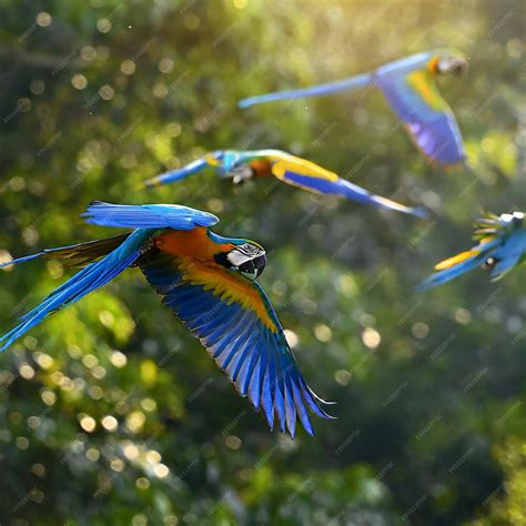 Premium AI Image | A flock of macaws flying through the rainforest