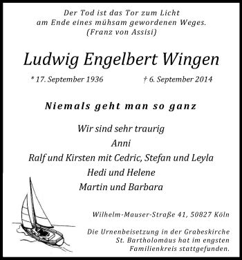 Traueranzeigen Von Ludwig Engelbert Wingen WirTrauern