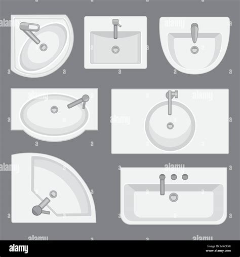 Sinks Top View Collection Vector Illustration In Flat Style Set Of