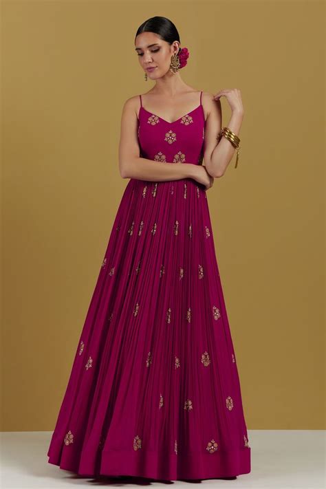 Buy Magenta Georgette Embroidery Sequin And Cutdana V Neck Strappy