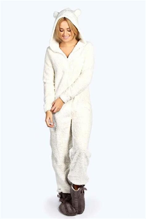 Fleece Animal Ear Onesie Boohoo Womens Onesie Onesie Pajamas Women